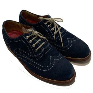 9 / Grenson men's navy blue suede wingtip oxford brogues shoes